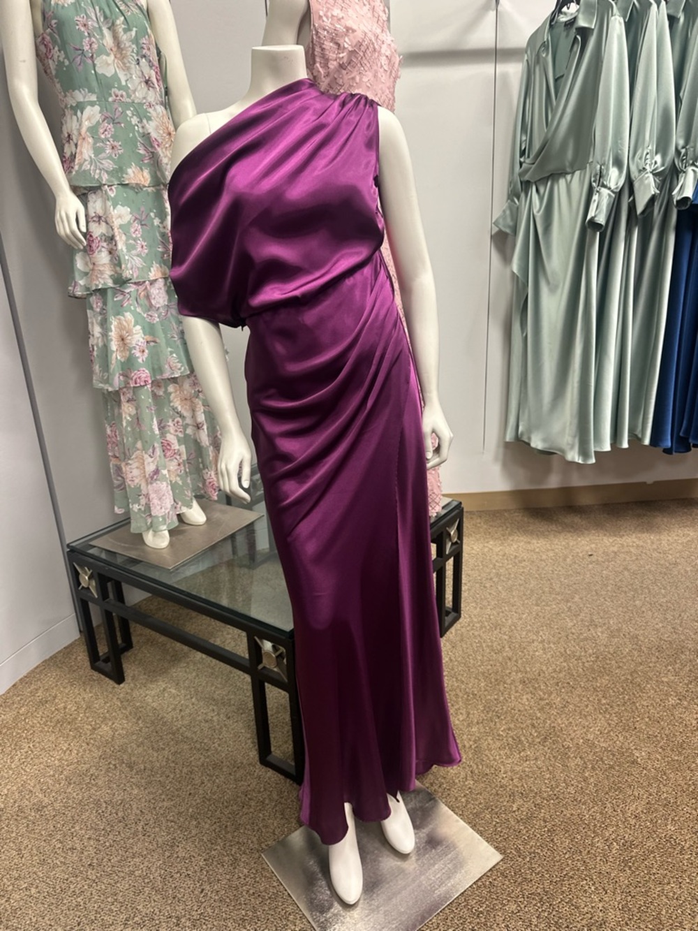 "SOFIA" SATIN DROP SHOULDER FLOOR LENGTH DRESS